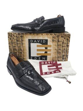 New David Eden Mens 11.5 Genuine Exotic Ostrich Leg Penny Loafers Dress Shoes